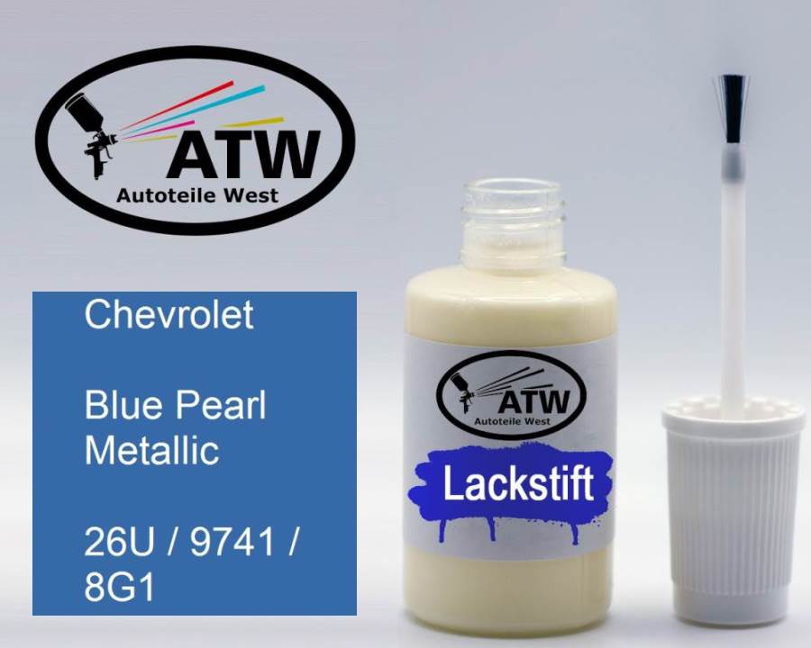 Chevrolet, Blue Pearl Metallic, 26U / 9741 / 8G1: 20ml Lackstift, von ATW Autoteile West.